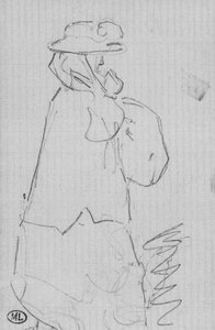 Femme de profil, avec mantelet et chapeau avec voile quelle noue sous son menton av Édouard Manet